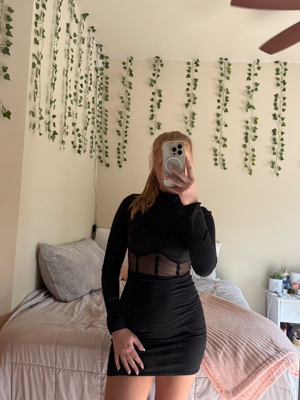 Windsor Small Black Long-Sleeve Mesh Panel Bodycon Dress - Picture 1 of 5